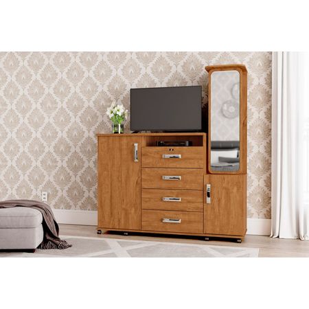 Comoda-Copacabana-2-Portas-4-Gavetas-Com-Espelho-Amendoa-Lukaliam-Moveis